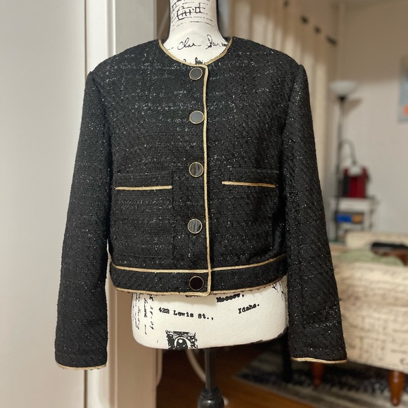 NWOT Women’s Small SHEIN Contrast Piping Single Breasted Placket Tweed Overcoat - Picture 7 of 13